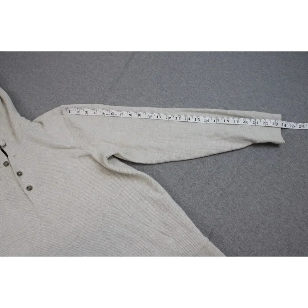 Banana Republic Sweater Men Medium Ivory Cotton Blend Hoodie 1/4 Button Pullover